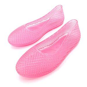 Lurneyt Women's PINK Glitter Jelly Flexible Ballet Flats Breathable Mesh Design